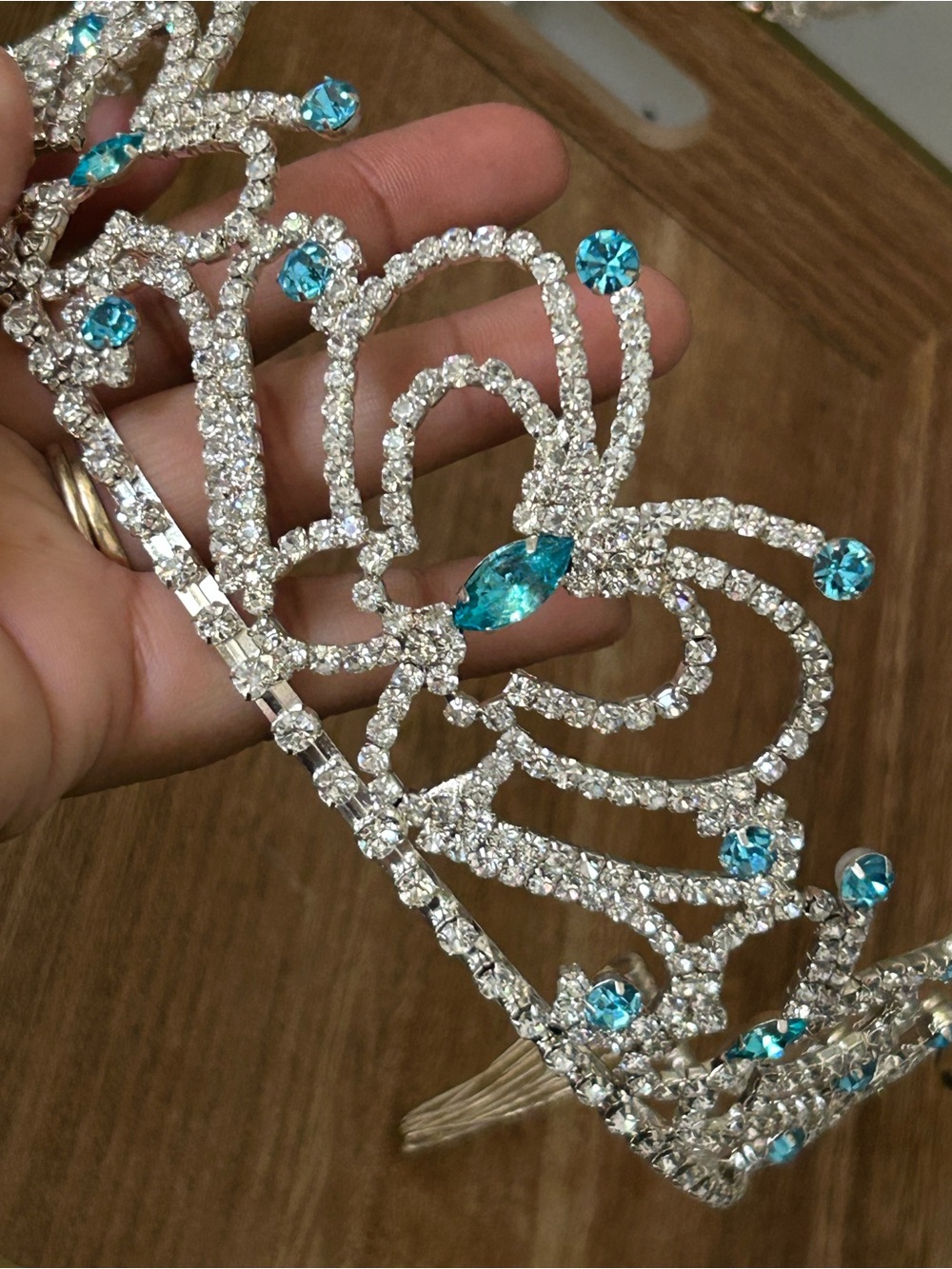 Crystal Heart Tiara Hair Comb - Silver